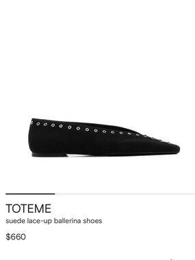 Toteme Black Suede Ballerina Flats with Silver Eyelets - 39